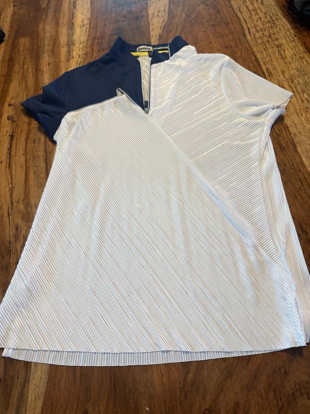 Jamie Sadock Women's Quarter-Zip Pleated Golf Top Navy White Size M